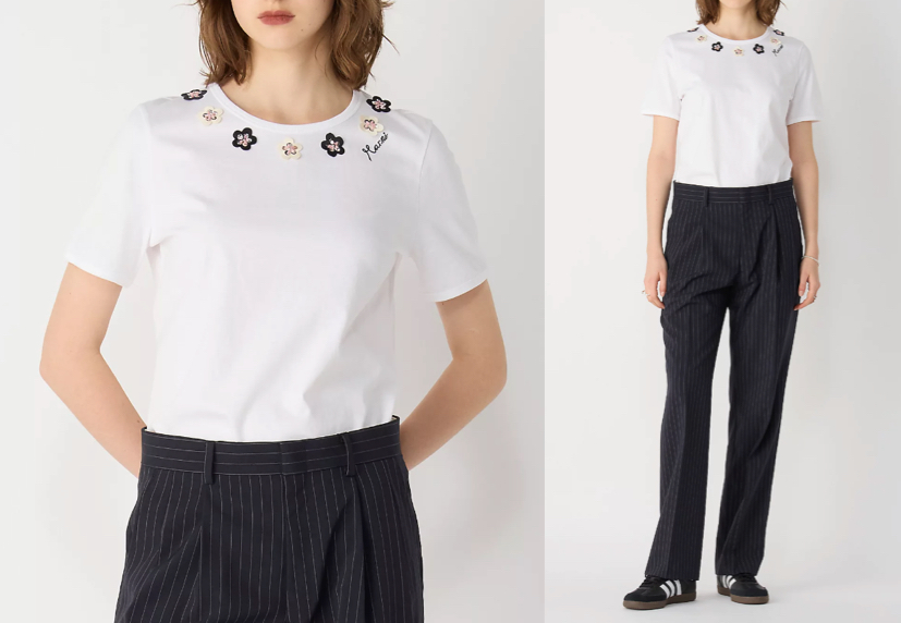 MARNIホワイトのフラワーアップリケTシャツ