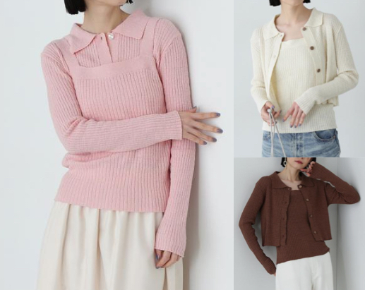 N. Natural Beauty Basicピンクのレイヤードデザインカーディガン