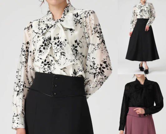 MISCH MASCH（ミッシュマッシュ）ホワイトのフラワー柄ボウタイブラウス