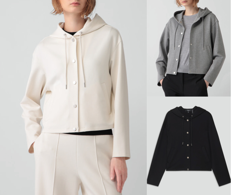 theoryホワイトのフーディパーカー