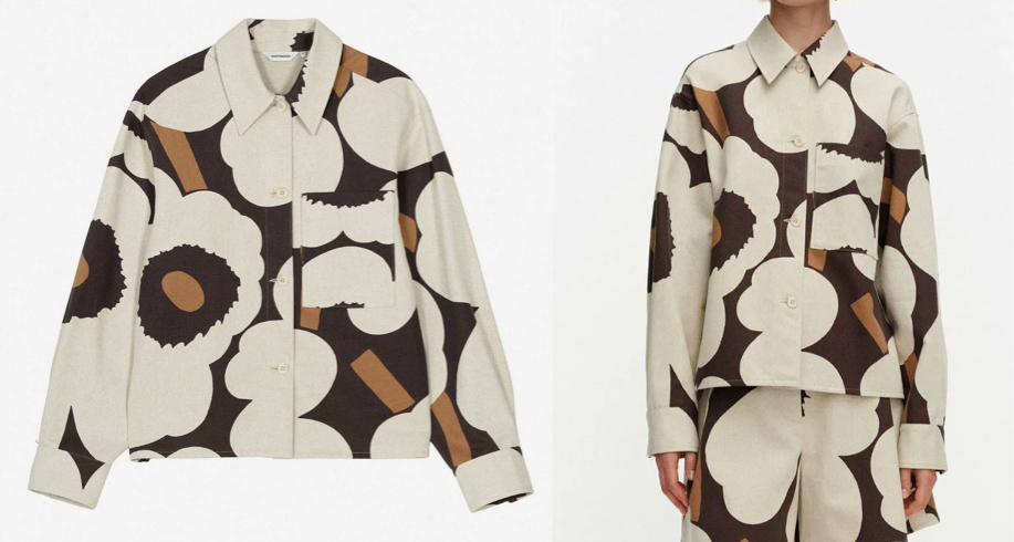 marimekko（マリメッコ）ホワイトxブラウンの花柄シャツジャケット