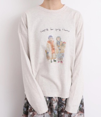 l'atelier du savon（アトリエ ドゥ サボン）ライトグレーのプリントロンT