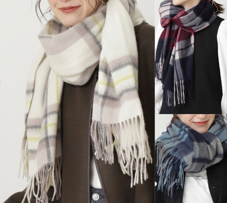 NATURAL BEAUTY BASIC（ナチュラルビューティーベーシック）ホワイトのチェック柄マフラー