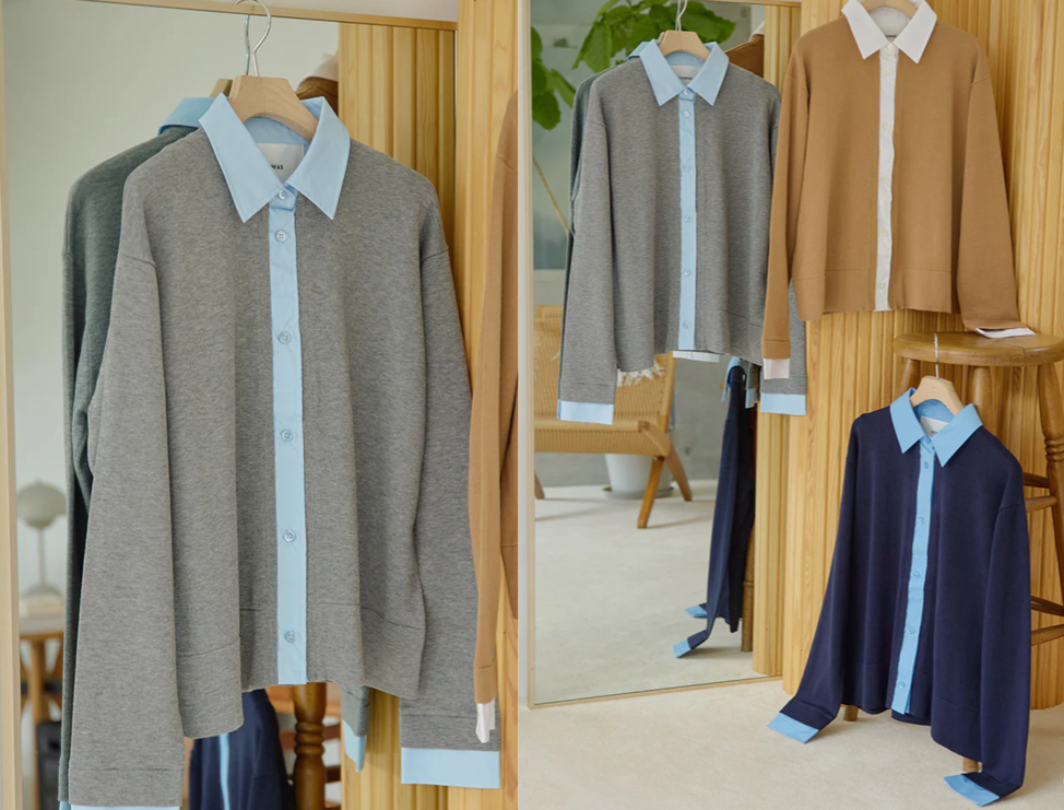 ADAWAS（アダワス）グレーxブルーのレイヤードシャツ