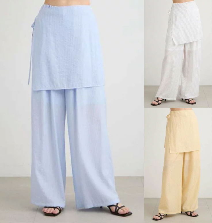 MIESROHE（ミースロエ）ライトブルーのシアーストライプスカートパンツ