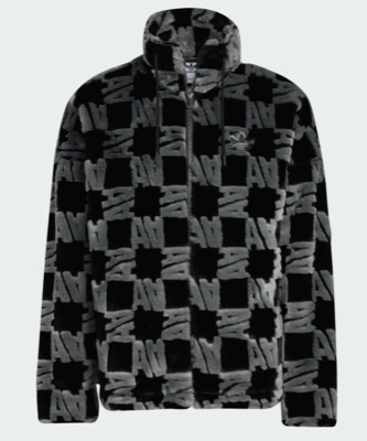 adidas（アディダス）ブラックの総柄プリントファージャケット