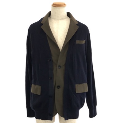 sacai（サカイ）ネイビーのドッキングカーディガン