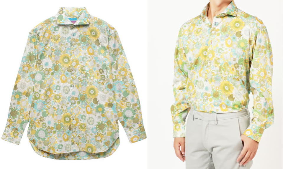 LIBERTY FABRICS（リバティ・ファブリックス）イエローxブルーの花柄シャツ