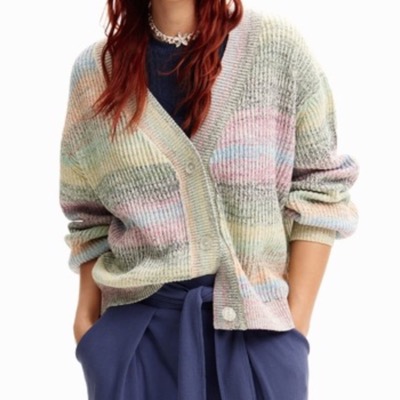 Desigual（デシアグル）グリーン系のマルチカラーカーディガン