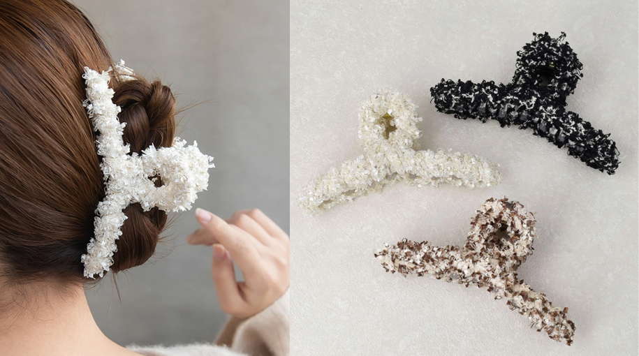 OSEWAYA（おせわや）ホワイトのツイード風ヘアクリップ