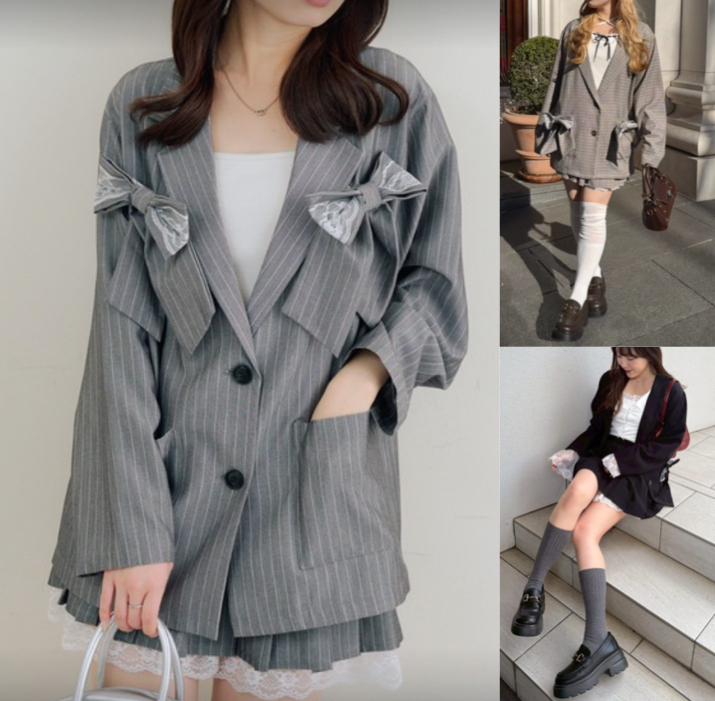 Another Branch olive des oliveグレーのストライプセットアップ