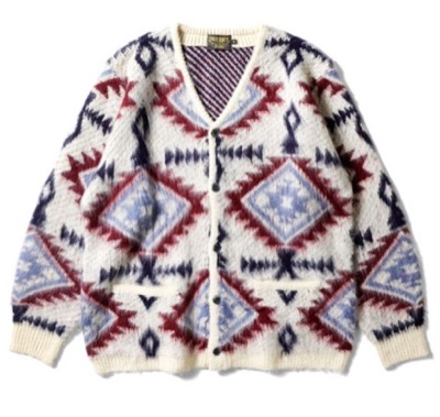 HOUSTON（ヒューストン）ホワイトのダイヤ柄モヘアカーディガン