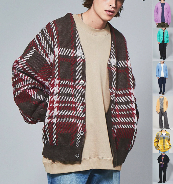 ABAHOUSE LASTWORDレッドのチェック柄カーディガン
