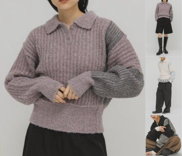 KBFパープルの配色ニット
