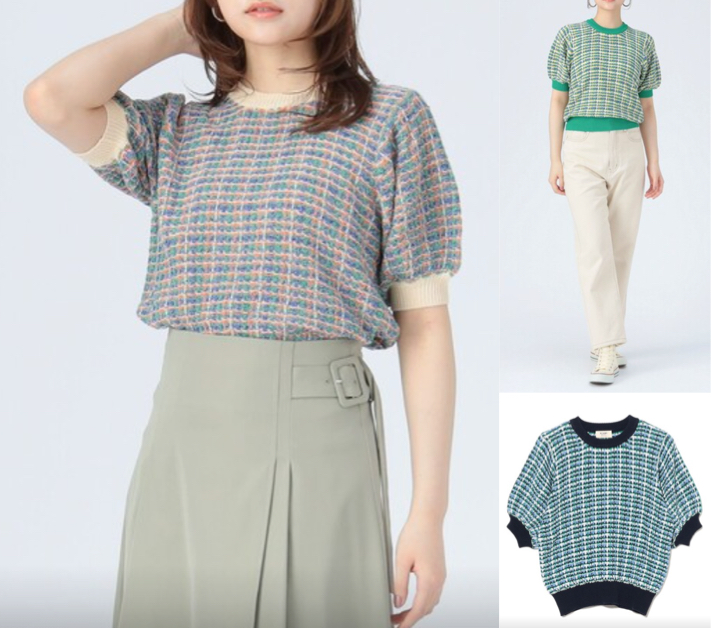 BEAMS HEART（ビームス ハート）半袖チェックのニット