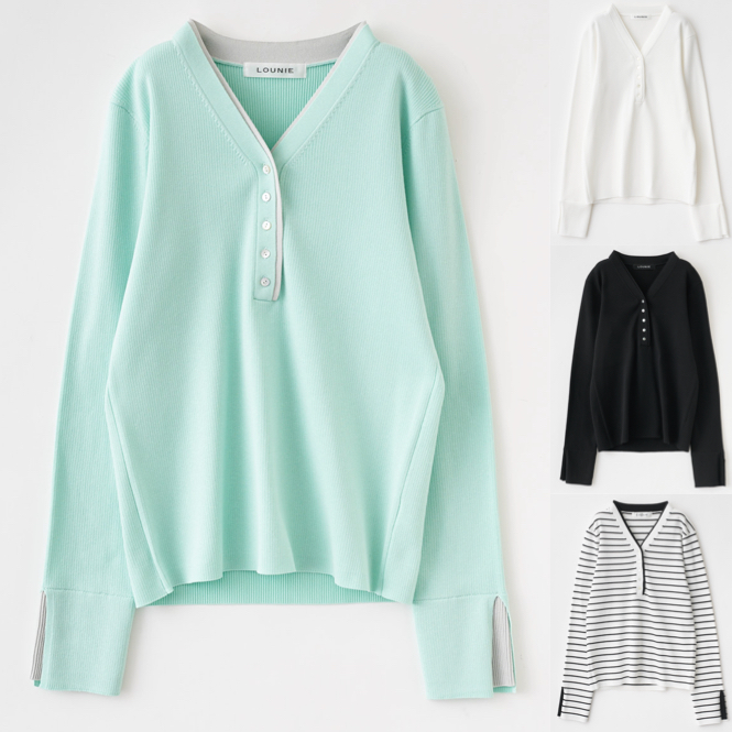 LOUNIE（ルーニィ）ミントグリーンのVネックニット