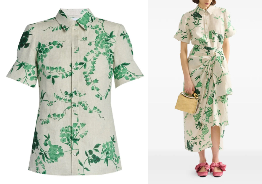 ERDEM（アーデム）ホワイトxグリーンの花柄シャツ