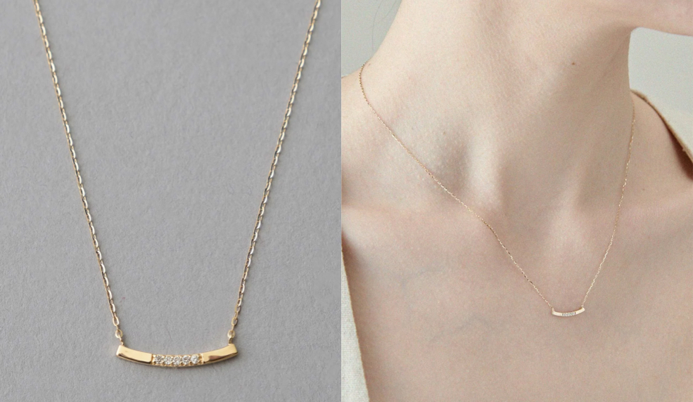 ete（エテ）ゴールドxダイヤのプレートネックレス