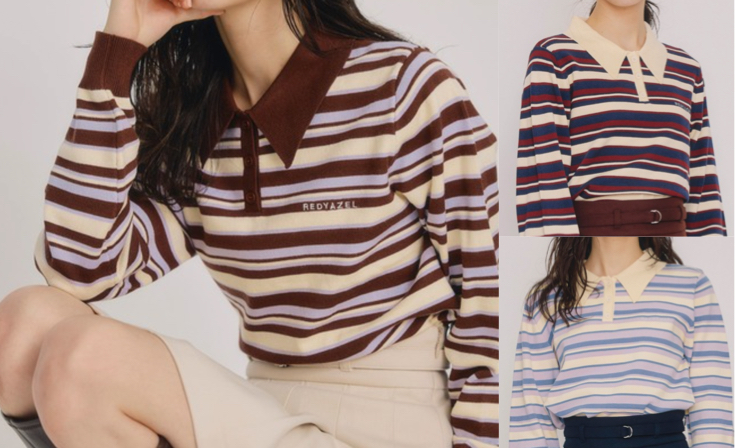 REDYAZEL（レディアゼル）ブラウン系のマルチボーダーニット