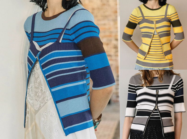 AULA AILA（アウラアイラ）ブルー系のマルチボーダーニット