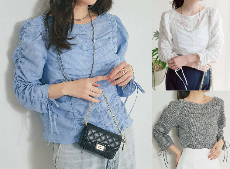 La boutique BonBon（ラブティックボンボン）ブルーのギャザードロストブラウス