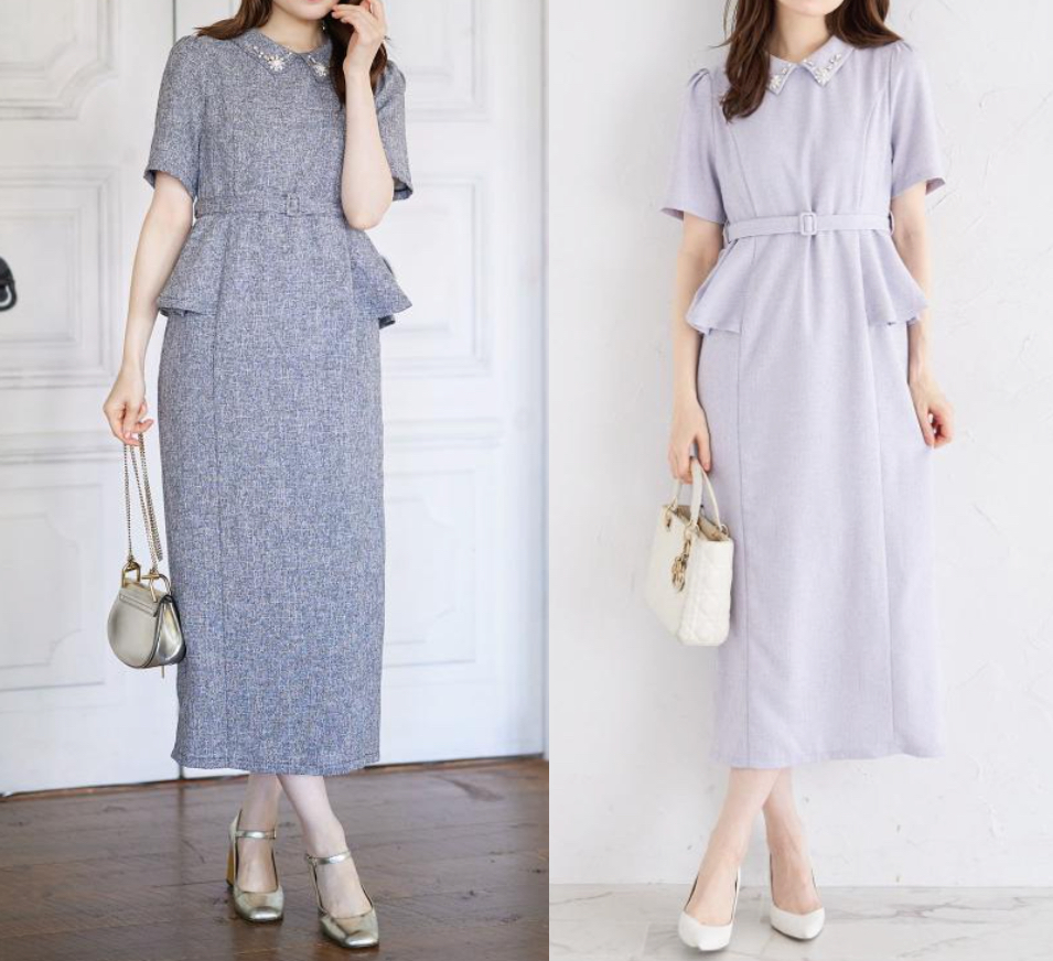 tocco closet（トッコクローゼット）ネイビー系のツイードワンピース