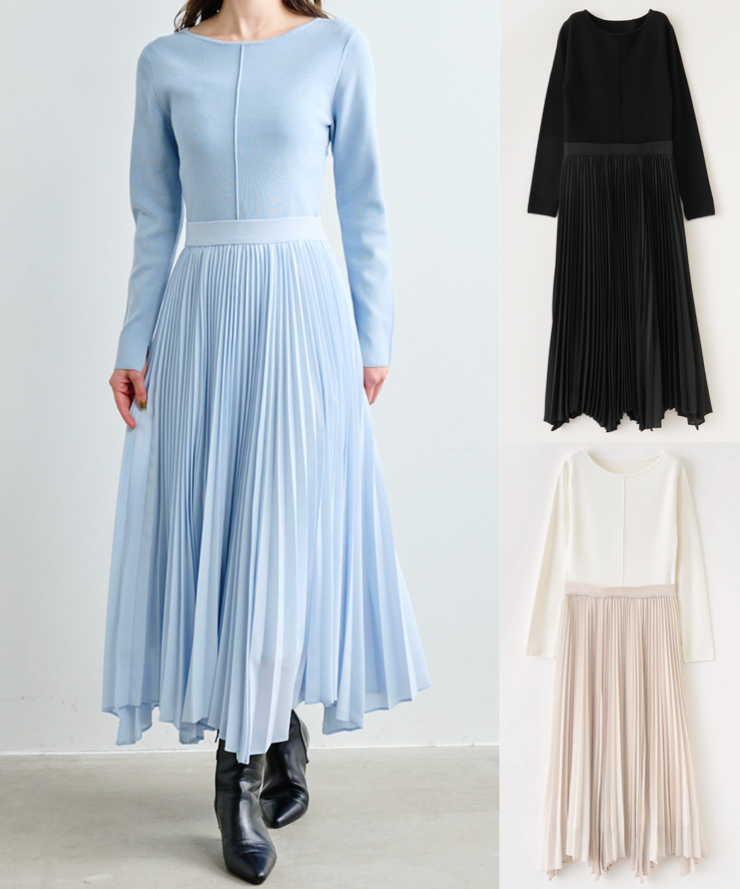 LOUNIE（ルーニィ）サックスブルーのニットワンピース