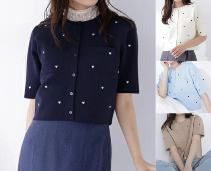 NATURAL BEAUTY BASIC（ナチュラルビューティーベーシック）ネイビーのハート刺繍ニットジャケット