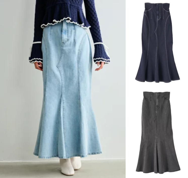 LILLIAN CARAT（リリアンカラット）サックスブルーのデニムマーメイドスカート