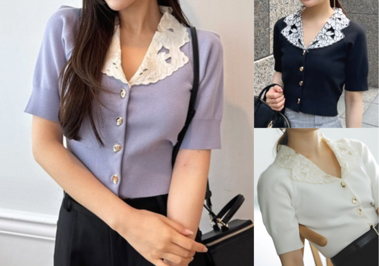 SNIDEL（スナイデル）パープルの刺繍襟ニット