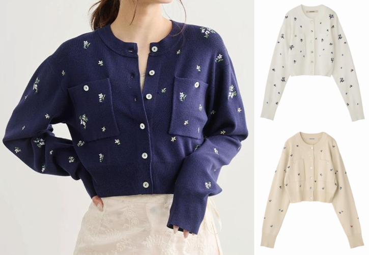 COCO DEAL（ココディール）ネイビーの小花柄カーディガン