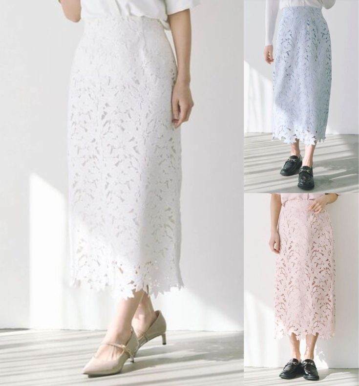 TONAL（トーナル）ホワイトのケミカルレースタイトスカート