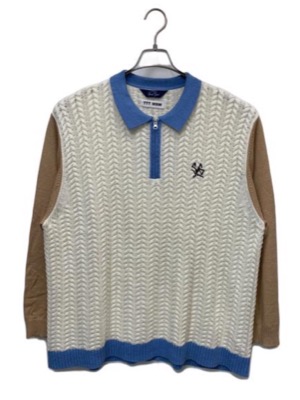 TTT MSW × SPECIAL GUEST（ティー モダンストリートウェア×スペシャルゲスト）ブラウンxブルーのマルチカラーポロニット