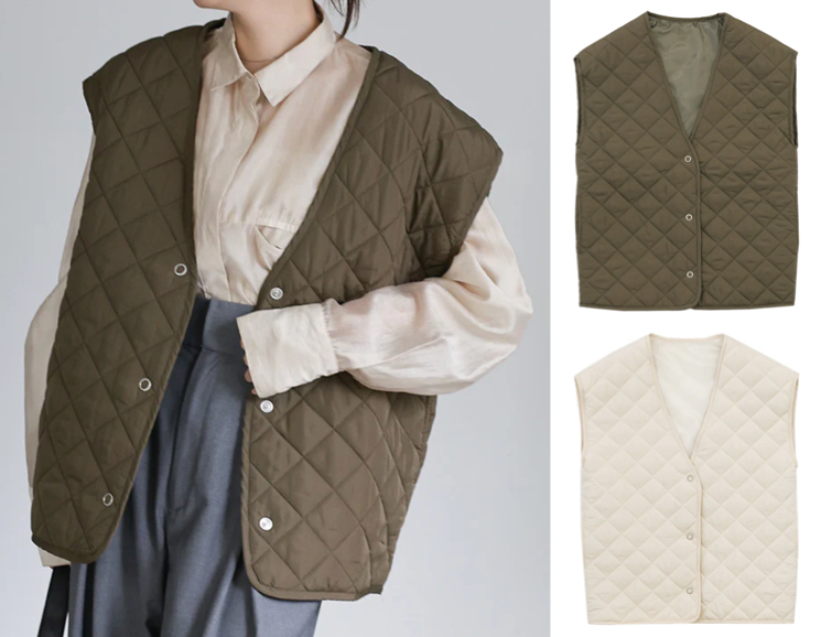 SELECT MOCA(セレクトモカ)カーキのキルティングベスト