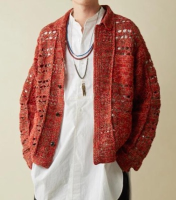 SARTO（サルト）赤いメッシュカーディガン