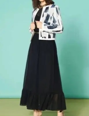 AKIKO OGAWA（アキコオガワ）ホワイトxネイビーのペイントプリントジャケット