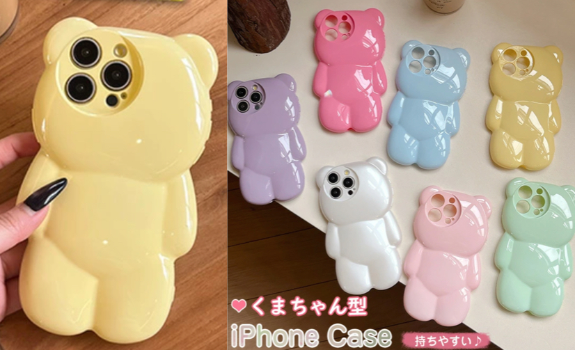 イエローのくまちゃんスマホケース