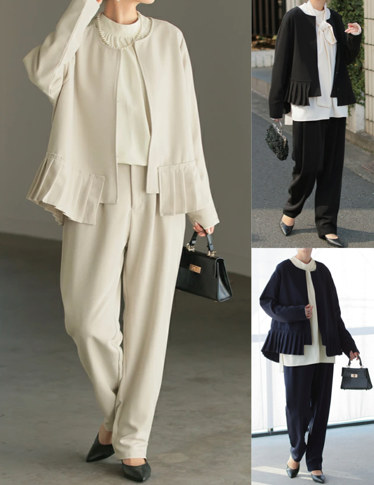 HUG.U（ハグユー）ベージュのジャケット&ブラウス&パンツ