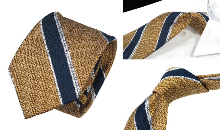 FAIRFAX（フェアファクス）イエロー×ネイビーのストライプネクタイ