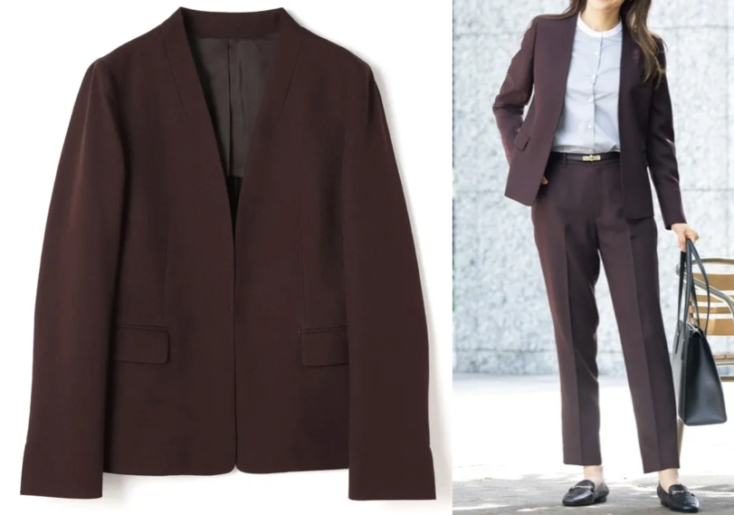 AOKI（アオキ）ブラウンのノーカラージャケット