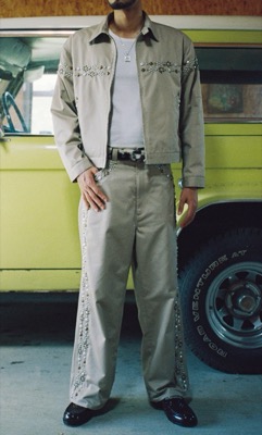 fashionsnapライトグレーのスタッズデザインセットアップ