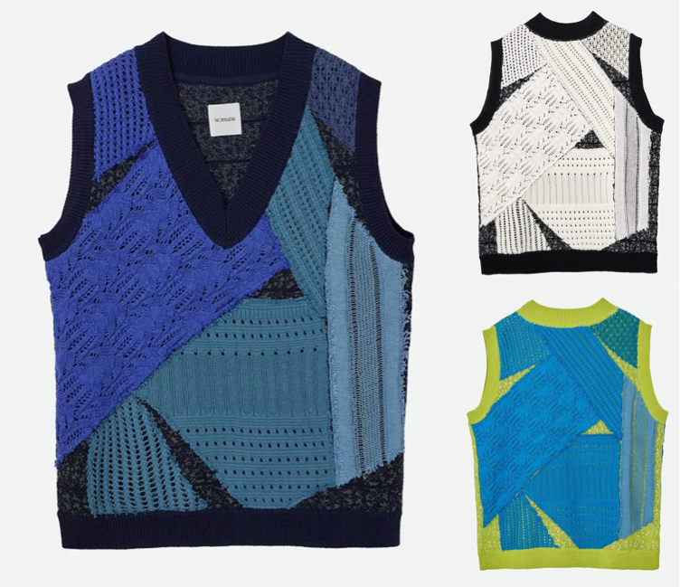 NOUNLESS（ナウンレス）ネイビーのパッチワークVネックベスト