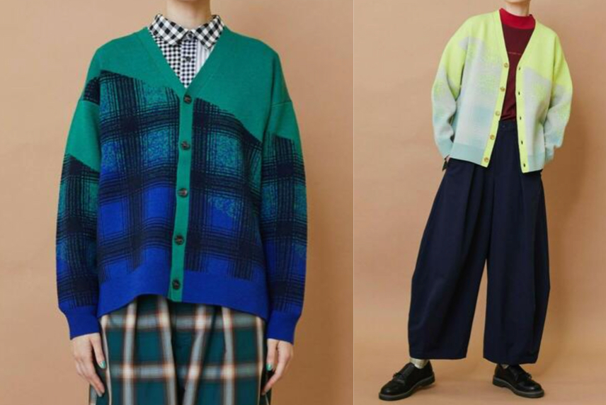 FRAPBOIS（フラボア）グリーンxブルーのカーディガン