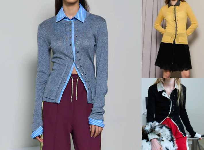 maisonspecialグレーのブルーシャツドッキングカーディガン