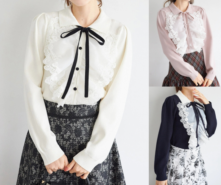 tocco closet（トッコクローゼット）ホワイトのレースフリルニット