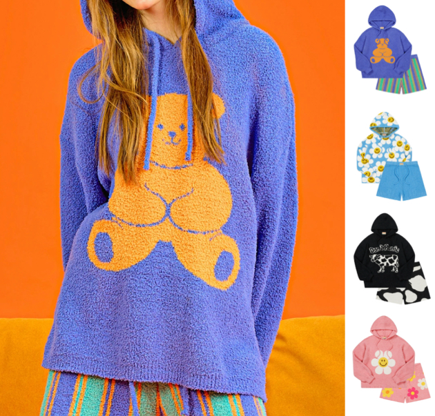 wiggle wiggle(ウィグルウィグル)ブルーxオレンジのくまちゃんフード付きパジャマ / ルームウェア