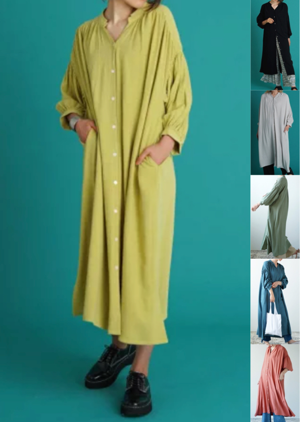 LUPILIEN（ルピリアン）イエロー系のシャーリングスリーブワンピース