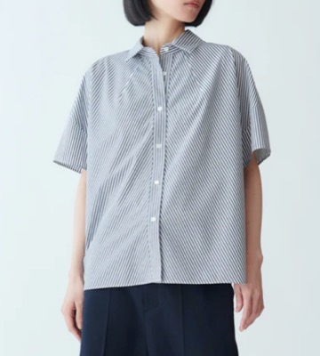  BRAHMIN ブルーのストライプ半袖ブラウス