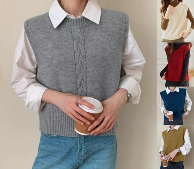 miniministore（ミニミニストア）グレーのケーブル編みニットベスト