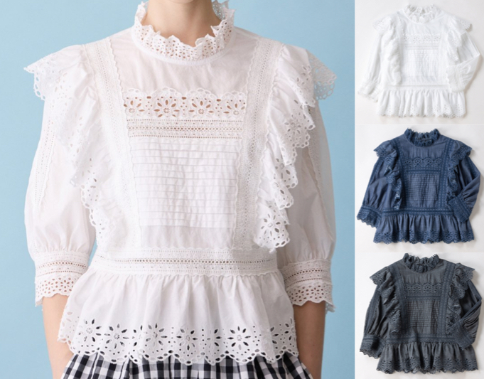 Jane Marple（ジェーンマープル）ホワイトのシアーデニムブラウス